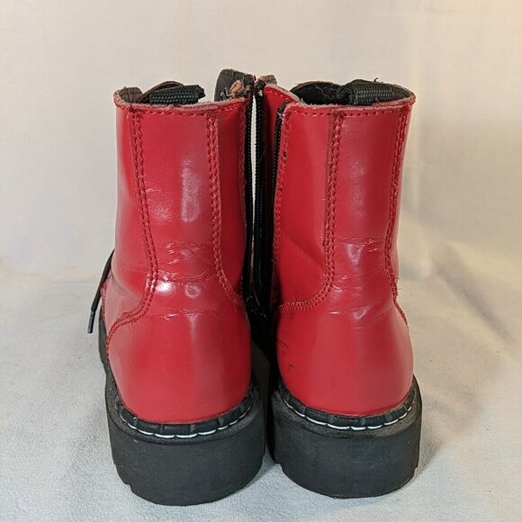 Anarchic by T.U.K. Red Leather Combat Moto Boots Womens 8 Black Hot Topic T2182 - Picture 10 of 13